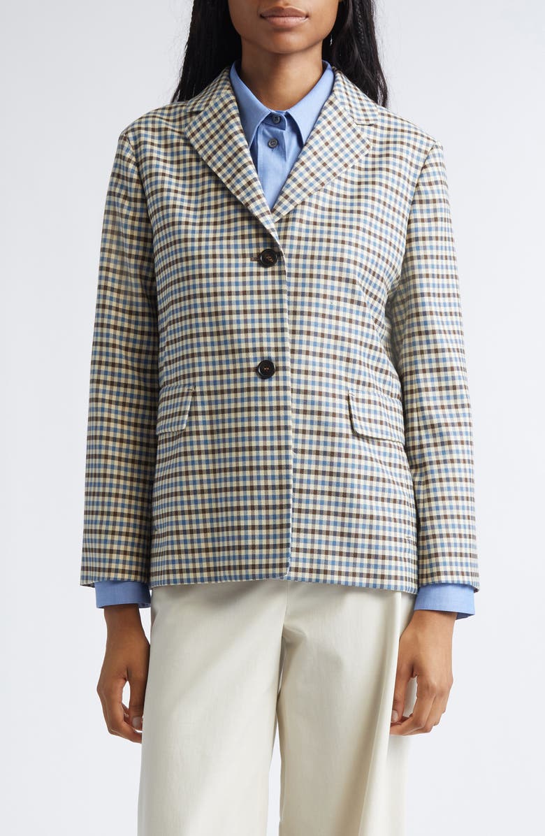 Max Mara Nadia Check Wool & Cotton Jacket, Main, color, Light Blue