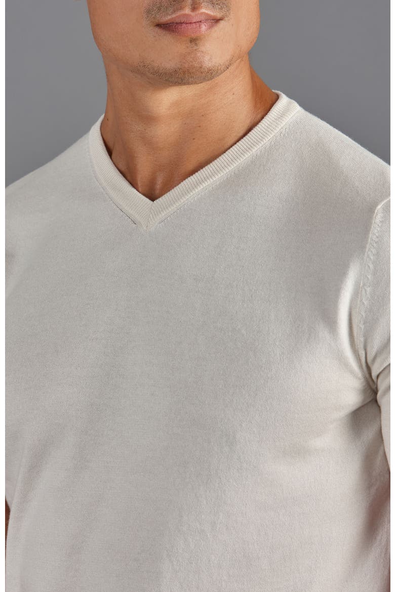 Cotton High V-neck Knitted T-shirt, Alternate, color, Ecru
