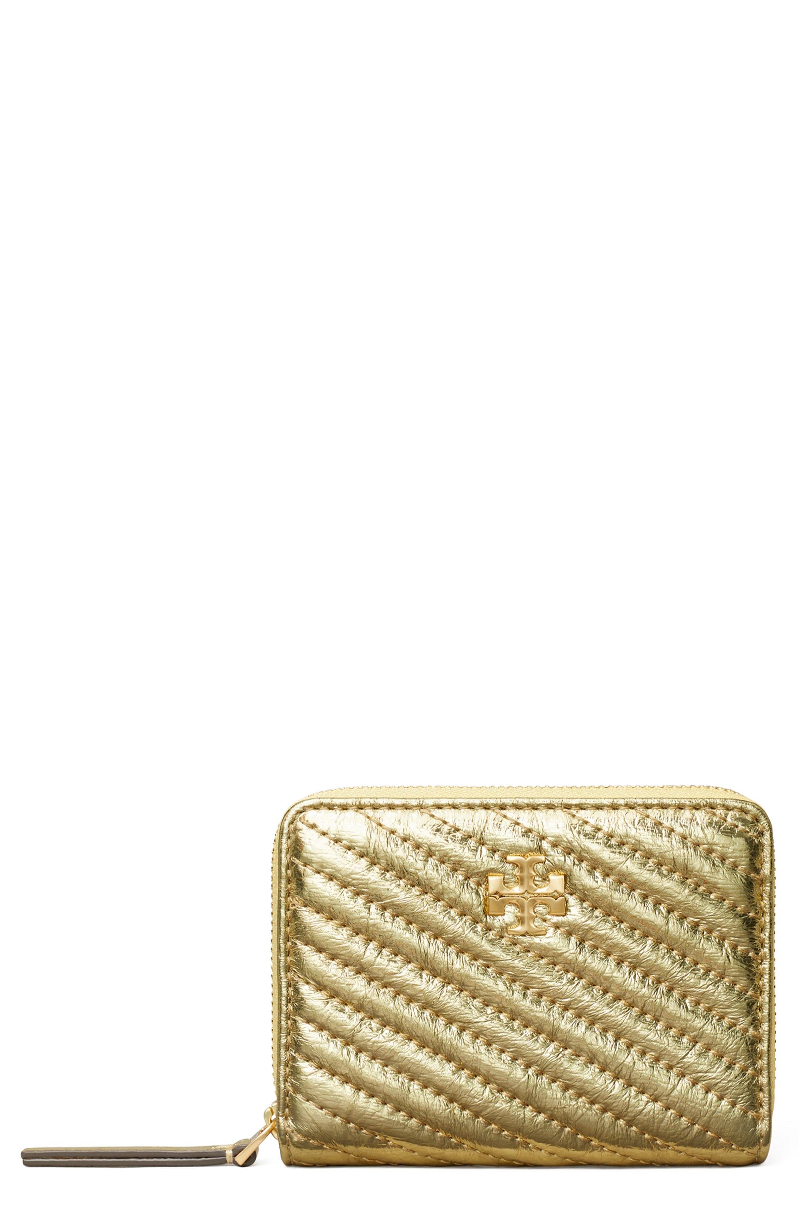 Small Kira Moto Quilted Metallic Leather Zip Wallet (Women