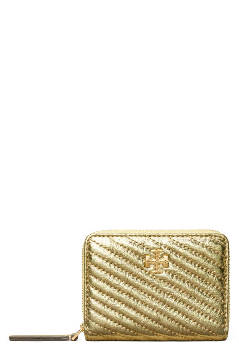 Tory Burch Small Kira Moto Quilted Metallic Leather Zip Wallet