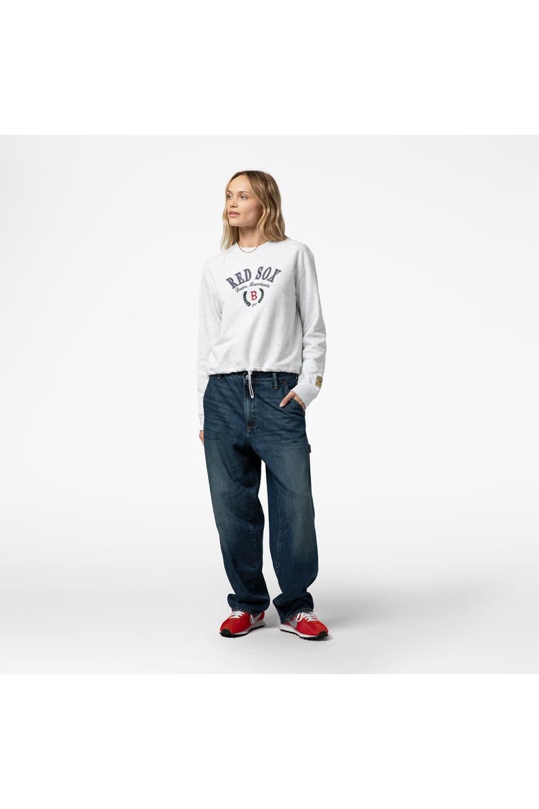 Women's Mitchell & Ness Heather Gray Boston Red Sox Cropped Toggle Pullover Sweatshirt, Alternate, color, Heather Gray