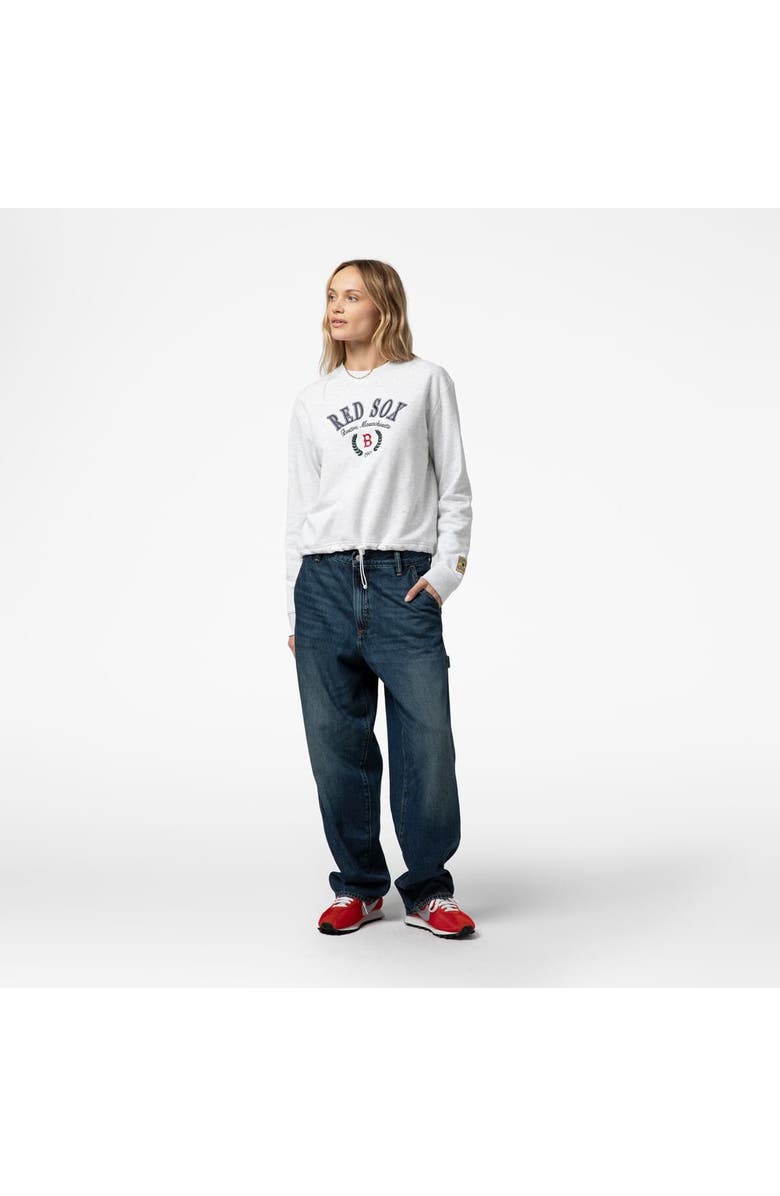 Mitchell & Ness Women's Mitchell & Ness Heather Gray Boston Red Sox Cropped Toggle Pullover Sweatshirt, Alternate, color, Heather Gray