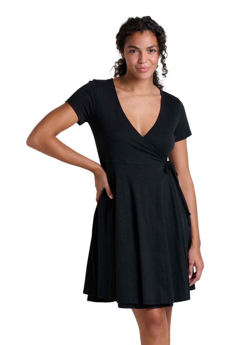 Freesia Wrap Short Sleeve Dress, Alternate, color, Black