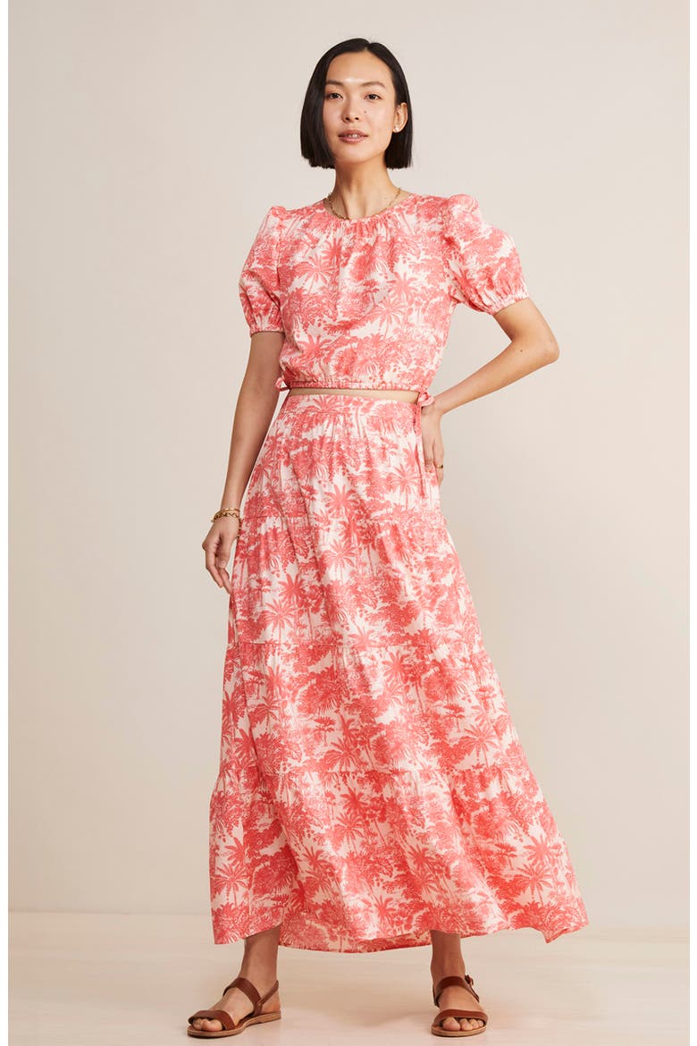 Palm Print Puff Sleeve Top, Alternate, color, TOILE - RUM RUNNER