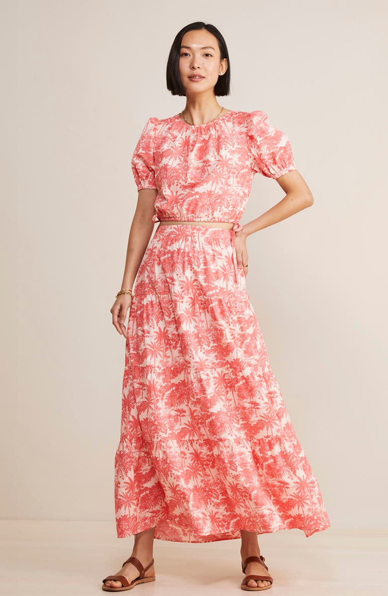 vineyard vines Palm Print Puff Sleeve Top, Alternate, color, 