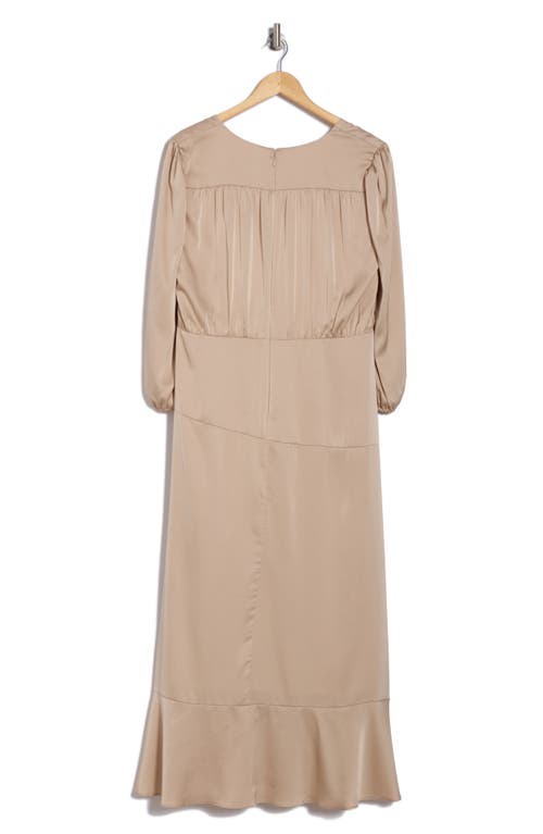 Donna Morgan For Maggy Three-quarter Sleeve Faux Wrap Midi Dress In Champagne