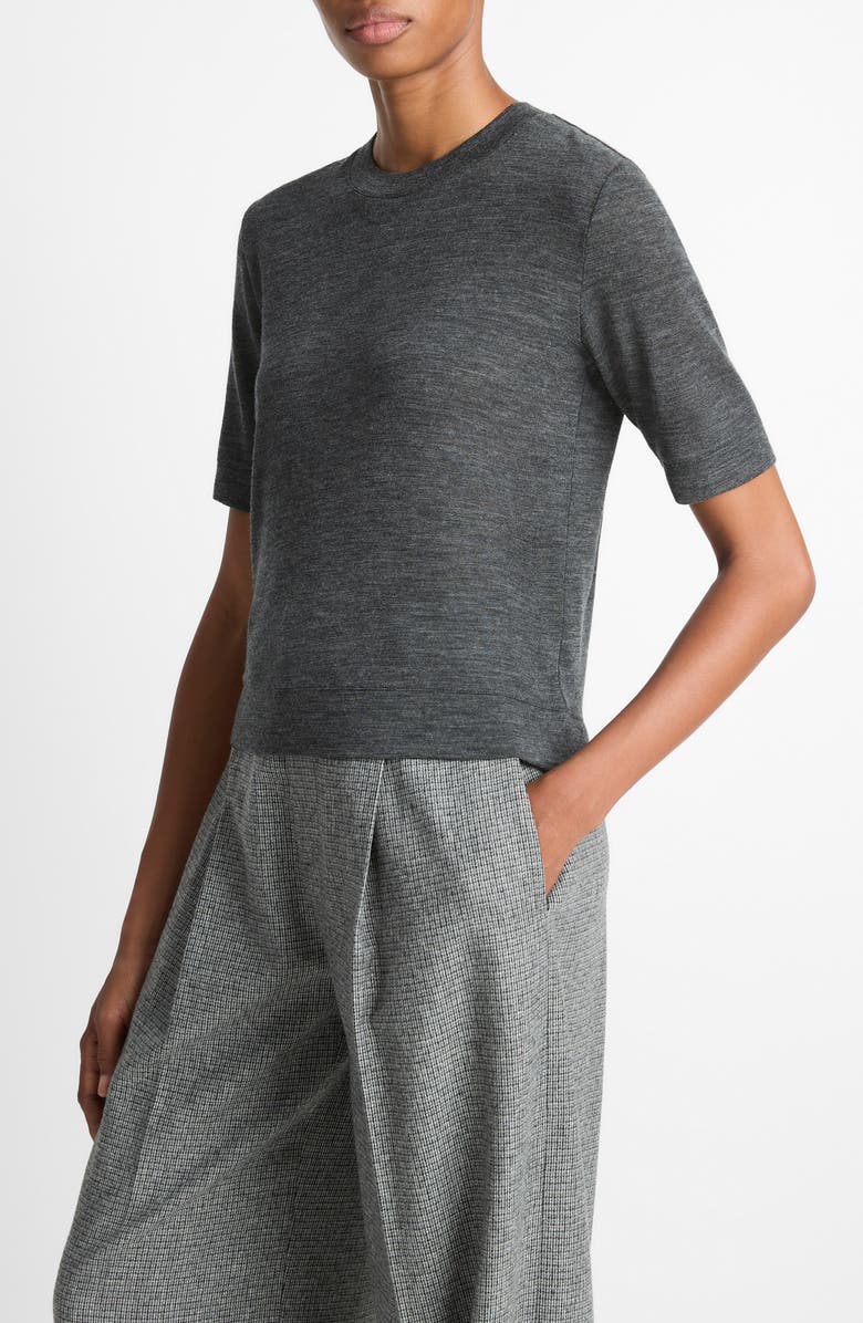 Vince Shrunken Crewneck Wool T-Shirt, Alternate, color, Medium Heather Grey