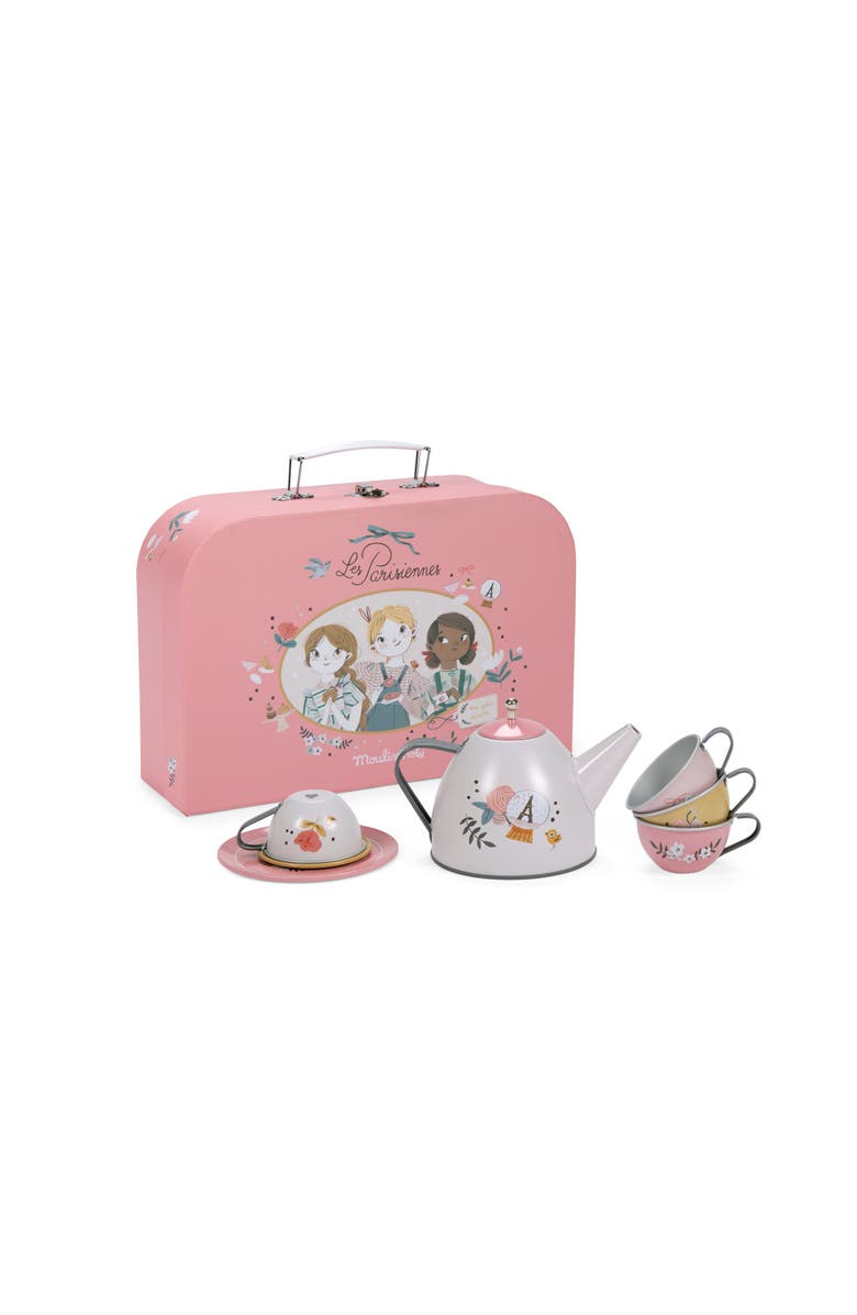 Moulin Roty Suitcase New Tea Party Metal Set The Parisiennes, Main, color, Pink
