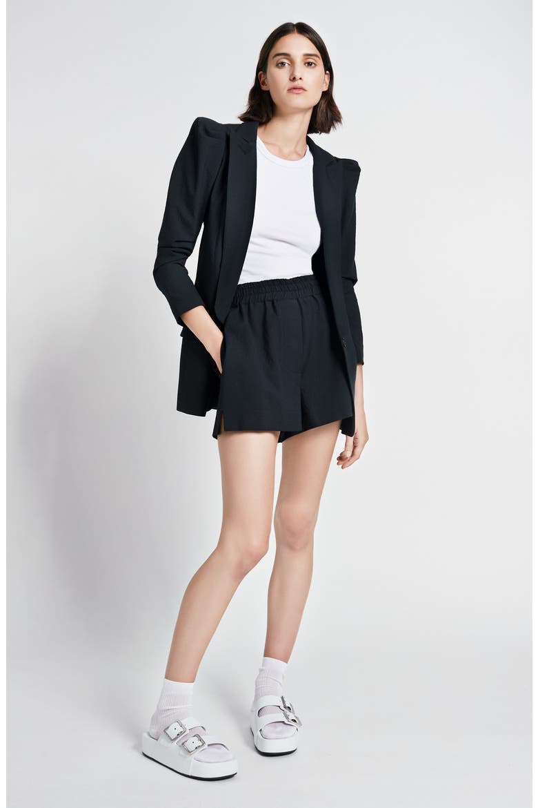 Scrunch Sleeve Blazer, Alternate, color, BLACK SEERSUCKER