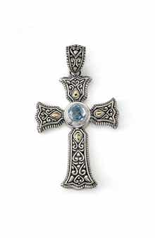 SAMUEL B. Sterling Silver & 18K Gold Semiprecious Stone Cross Pendant