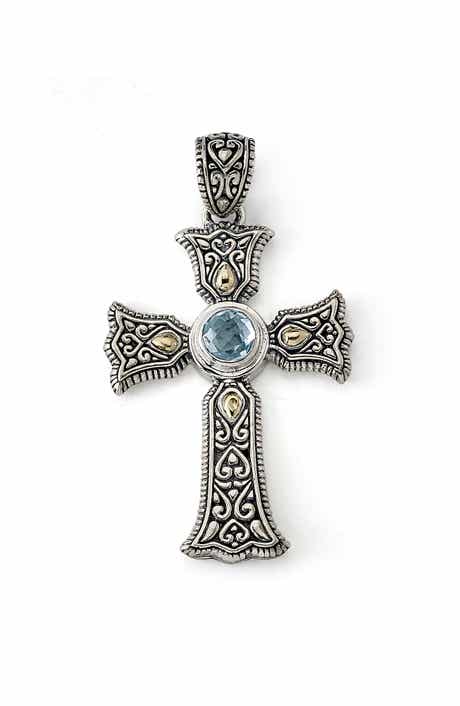 SAMUEL B. Sterling Silver & 18K Gold Semiprecious Stone Cross Pendant