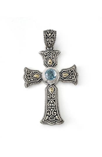 Samuel B. Sterling Silver & 18k Gold Semiprecious Stone Cross Pendant In Blue Topaz
