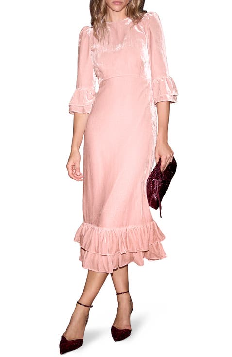 Velvet Ruffle Midi Dress