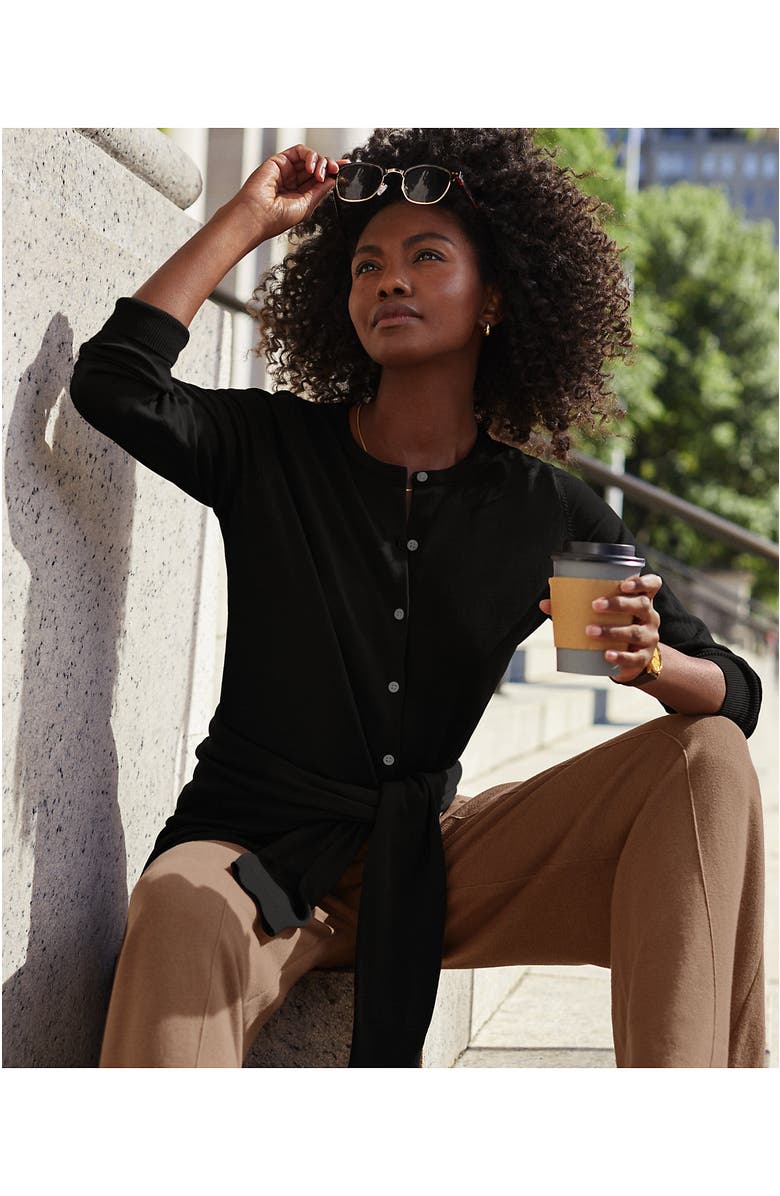 Lands' End Fine Gauge Cotton Cardigan Sweater, Alternate, color, Black