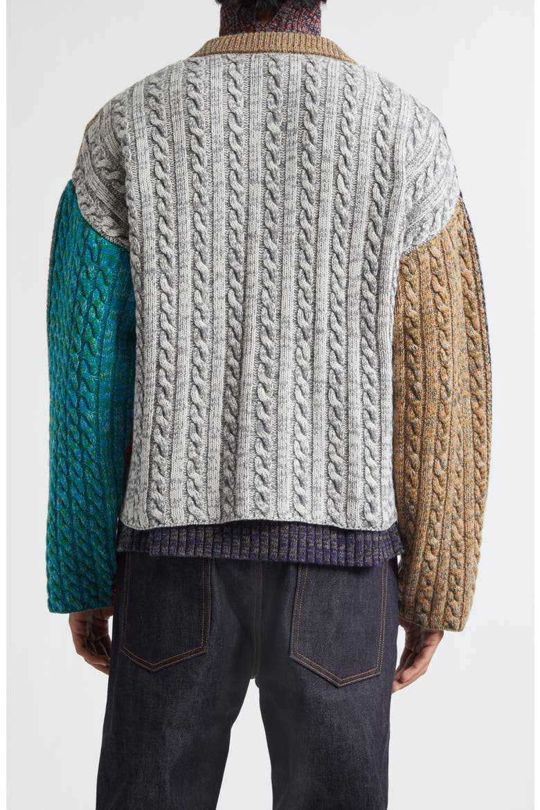 Niall Colorblock Crop One of a Kind Cable Knit Cardigan, Alternate, color, MULTICOLORED