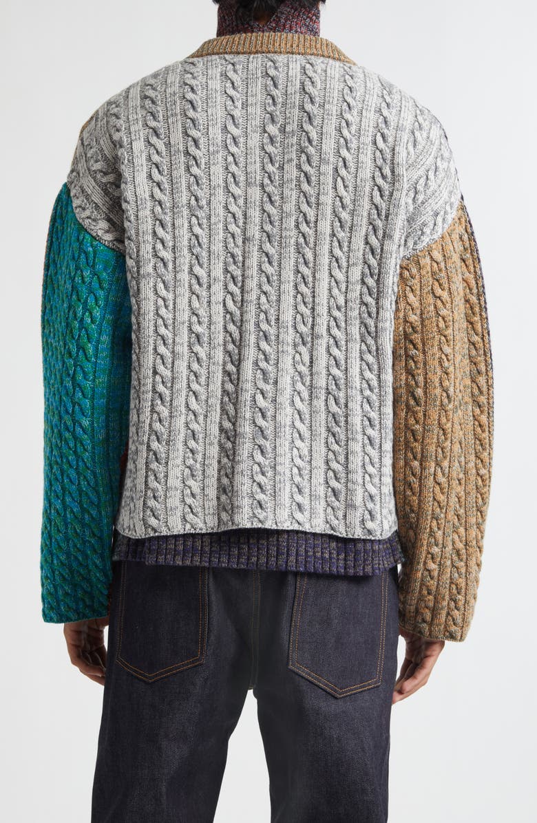 Waste Yarn Project Niall Colorblock Crop One of a Kind Cable Knit Cardigan, Alternate, color, Multicolored