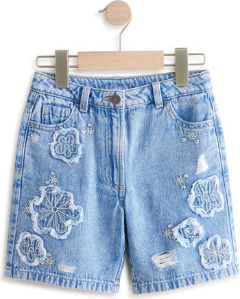 Kids' Flower Embroidered Denim Shorts