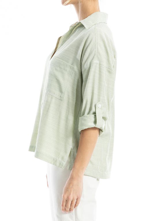 Max Studio Stripe Collared Top In Green