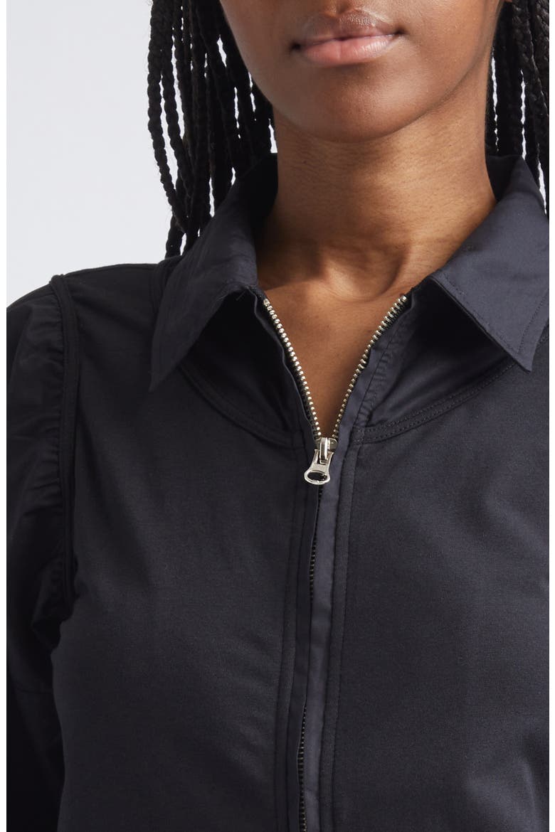 Canopy Zip-Up Cotton Poplin & Jersey Shirt Jacket, Alternate, color, BLACK