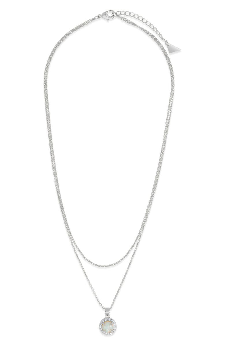 Sterling Forever Fabienne Cubic Zirconia & Opal Layered Pendant Necklace, Alternate, color, Silver