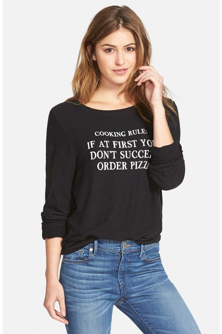 'If At First You Don't Succeed' Long Sleeve Pullover (Nordstrom Exclusive), Alternate, color, JET BLACK