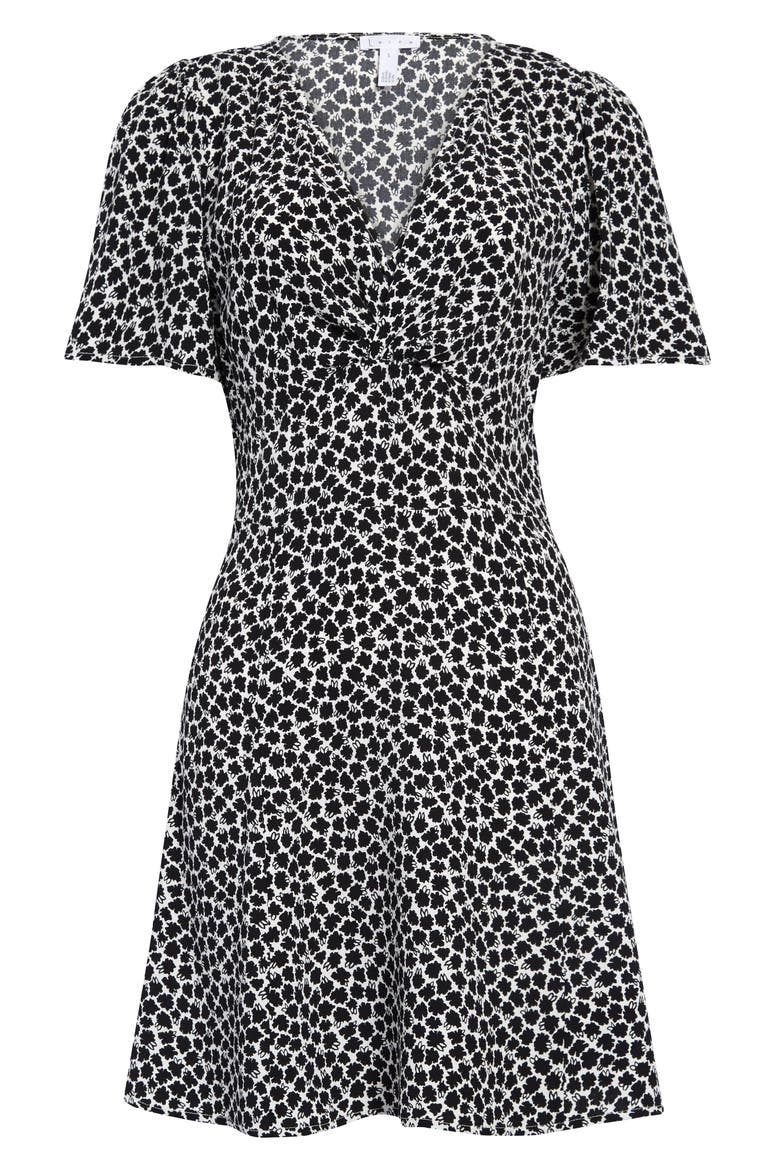 Twist Front A-Line Minidress, Main, color, WHITE CLOUD FLORAL