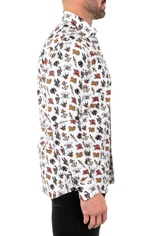 Maceoo Fibonacci Tattoo Contemporary Fit Button-up Shirt In White