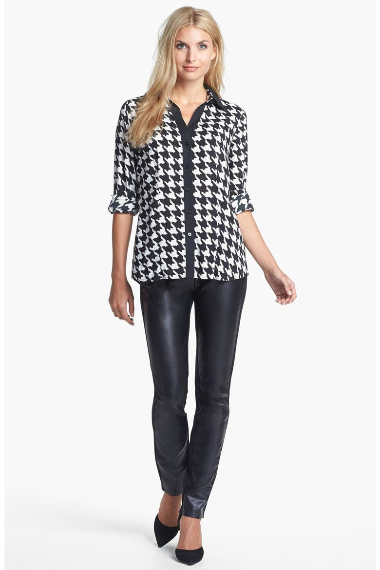 Faux Leather & Stretch Ponte Leggings, Alternate, color, BLACK