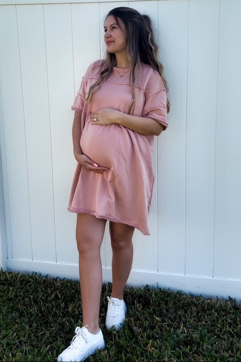 Raw Hem Short Sleeve Dress, Alternate, color, Mauve