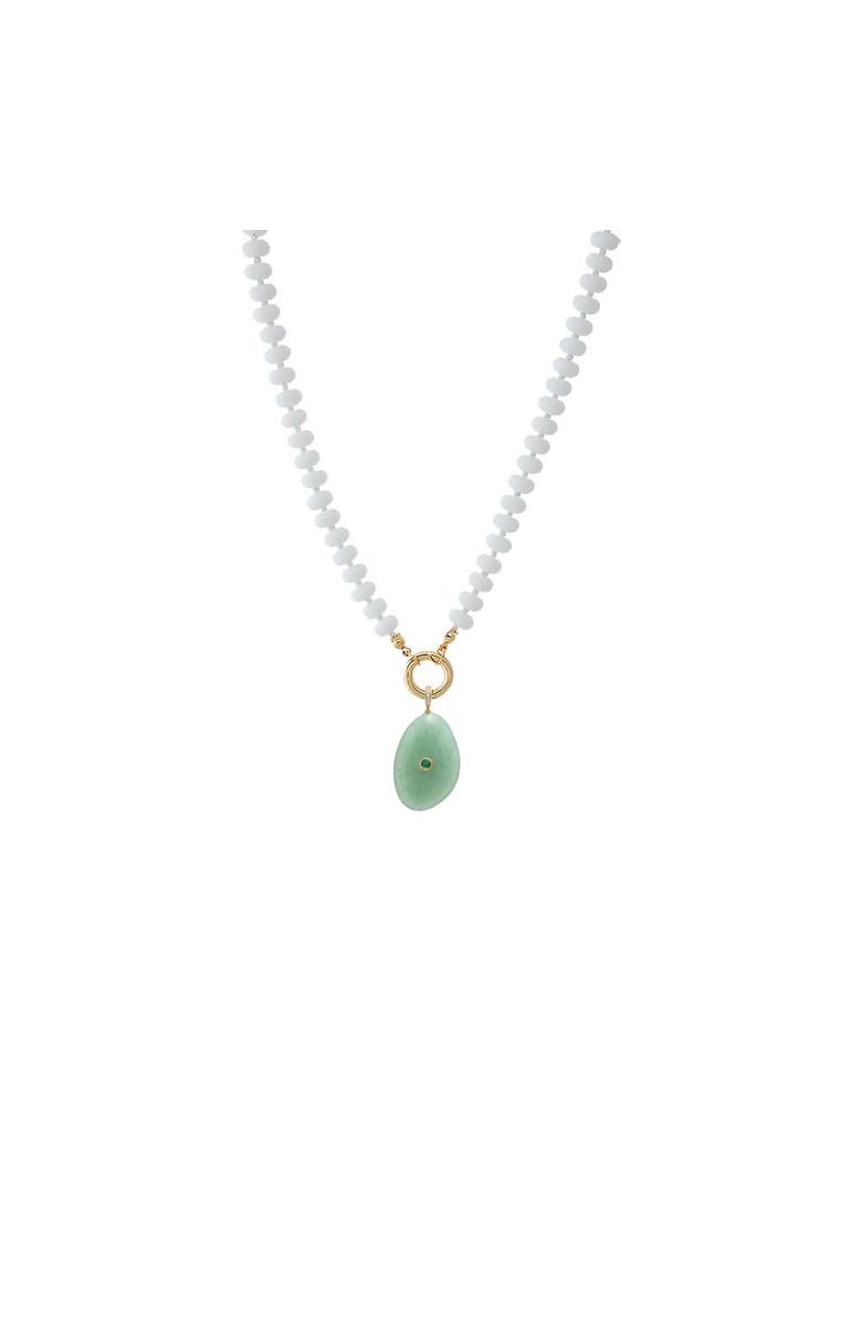 BY ADINA EDEN Colored CZ Bezel Natural Stone Pendant Beaded Clicker Necklace, Main, color, Jade Green