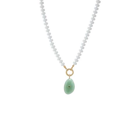 Colored CZ Bezel Natural Stone Pendant Beaded Clicker Necklace