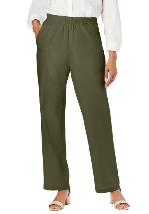 Lightweight Linen-Blend Straight-Leg Pants (Plus Available)