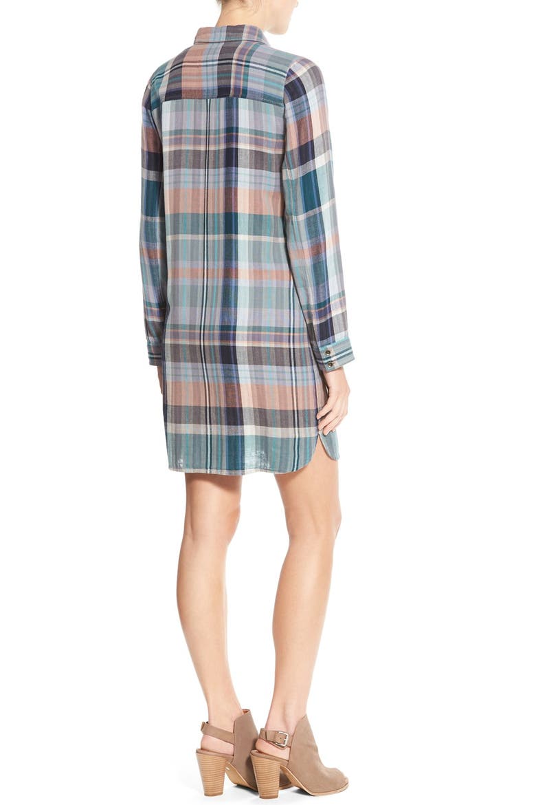 Plaid Cotton Two-Pocket Shirtdress, Alternate, color, TEAL BRITT PLAID