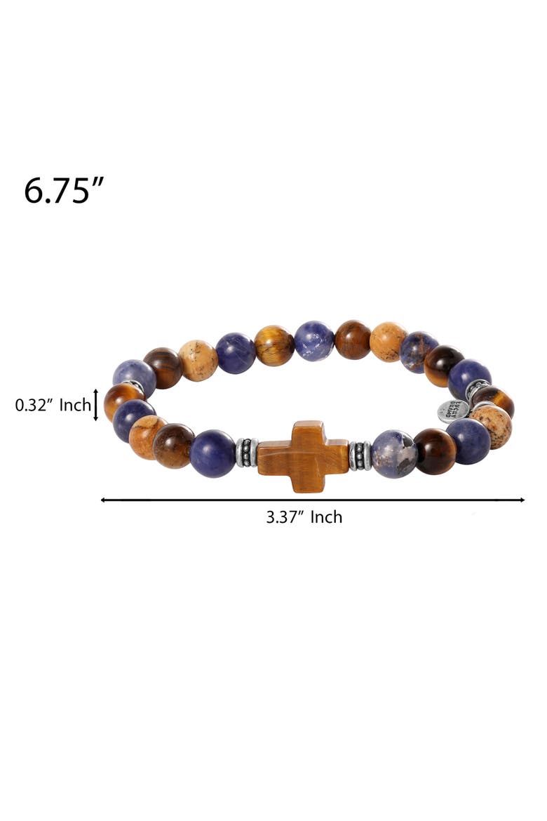 Sodalite Bead Stretch Bracelets with Cross Accents, Alternate, color, Blue, brown