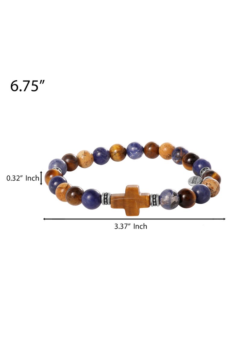 Lucky Brand Sodalite Bead Stretch Bracelets with Cross Accents, Alternate, color, Blue, Brown
