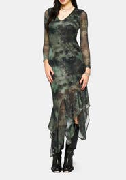 Disturbia Nova Mesh Long Sleeve Tie Dye Maxi Dress