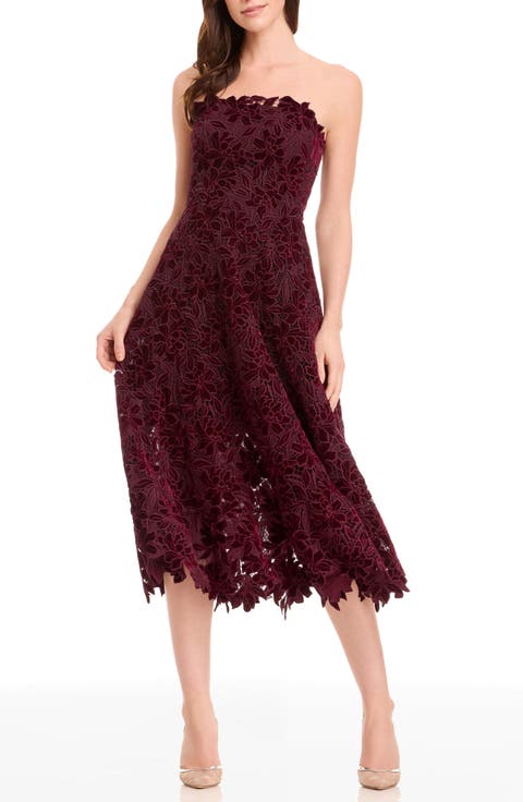 Kailyn Velvet Floral Lace Strapless Cocktail Dress
