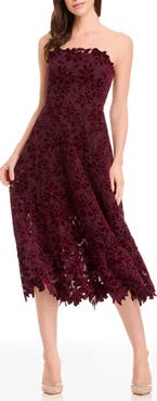 Dress the Population Kailyn Velvet Floral Lace Strapless Cocktail Dress