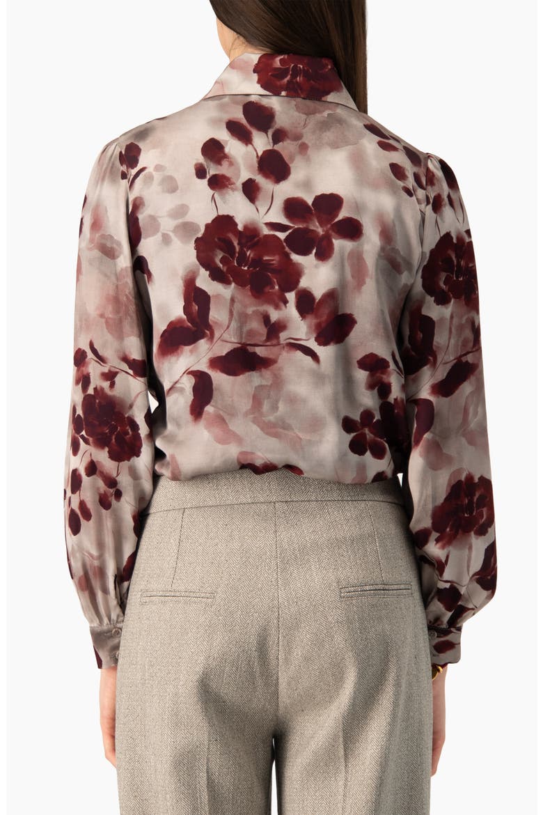 Long-sleeve Button-up Floral Blouse, Alternate, color, Grey