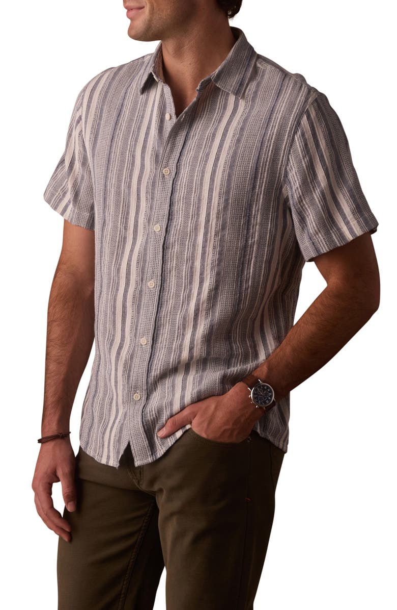 The Normal Brand Freshwater Everyday Short Sleeve Button-Up Shirt, Main, color, Positano Stripe