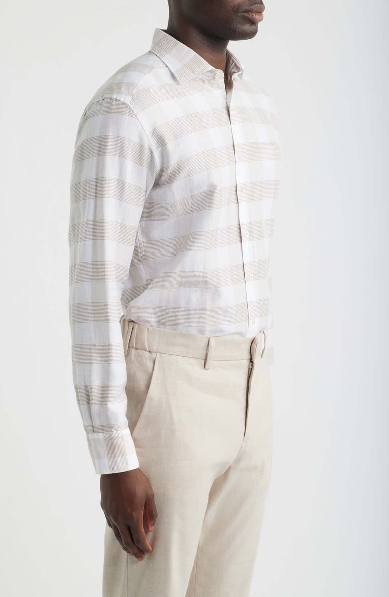 1863 by Eterna Modern Fit Cotton & Linen Easy-Iron Dress Shirt, Alternate, color, Beige