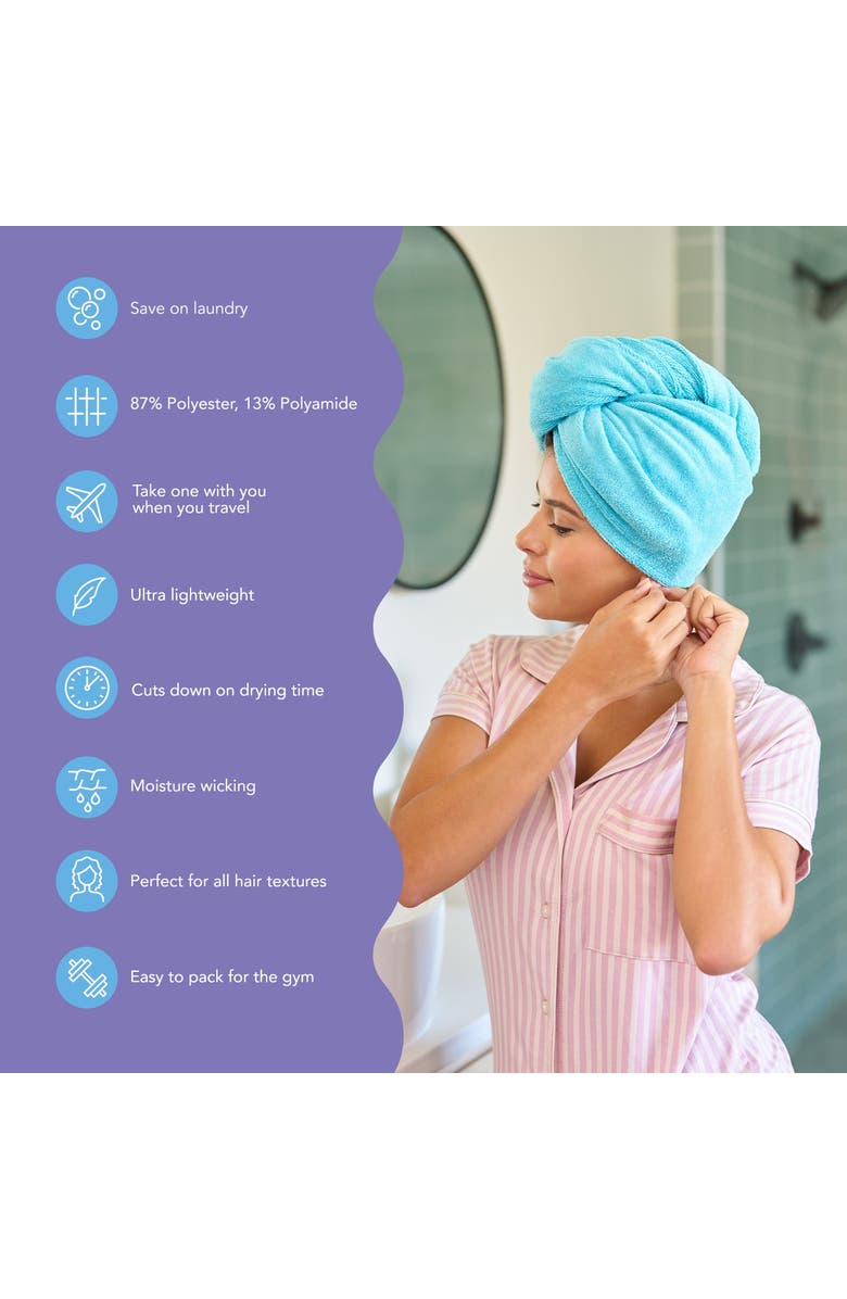 TURBIE TWIST 2 Pack Microfiber Hair Towel for Straight, Wavy, Curly Hair, Alternate, color, Dark Aqua & Light Aqua