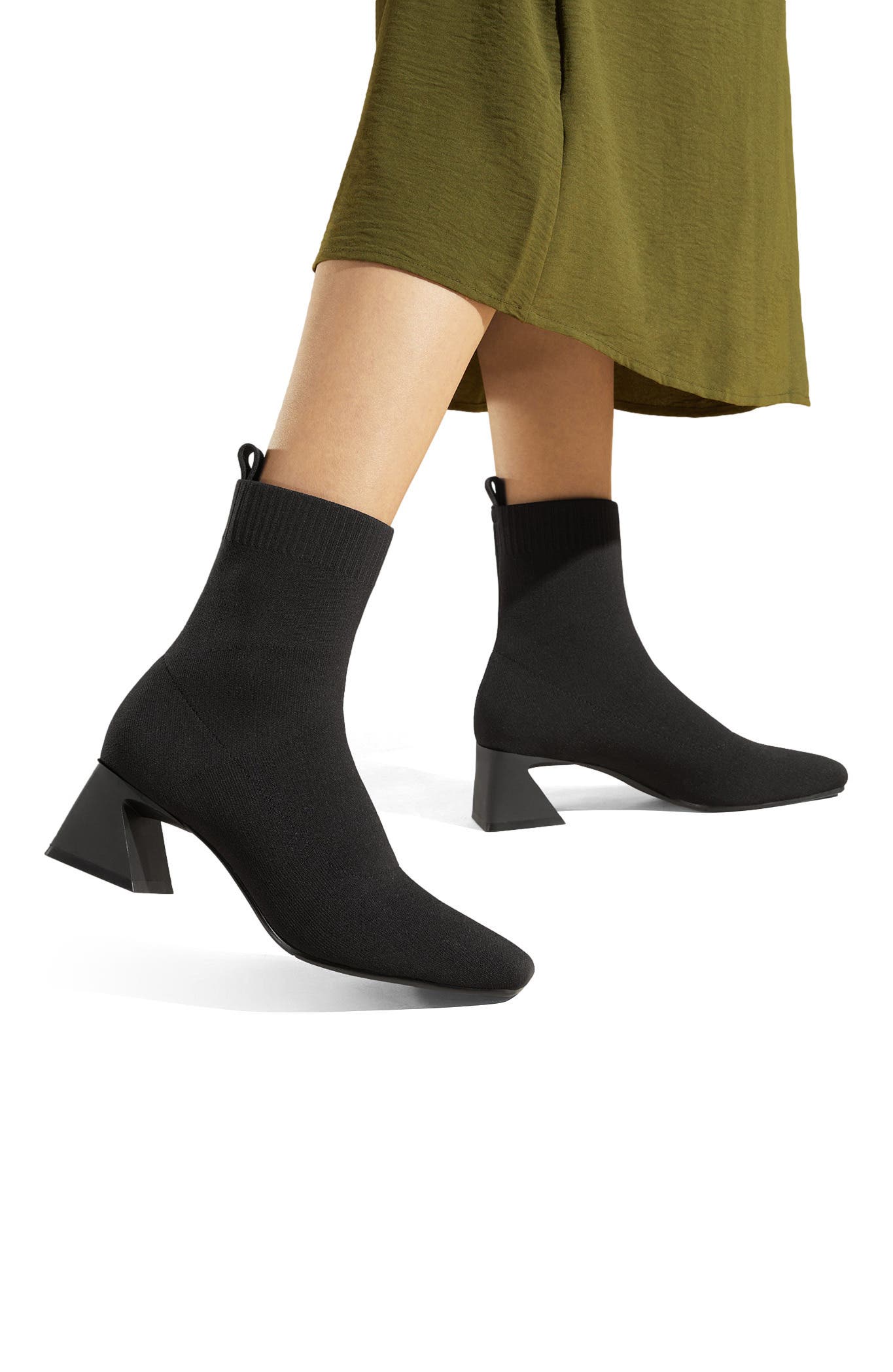 VIVAIA Square-Toe Water-Repellent Heeled Boots, Alternate, color, Black