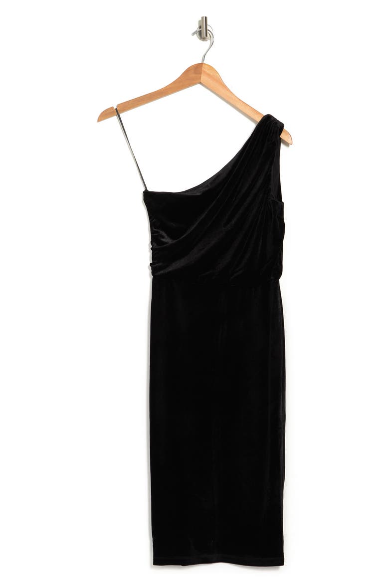 Laura One Shoulder Velvet Sheath Dress, Alternate, color, BLACK