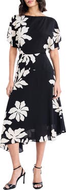 Maggy London Floral Asymmetric Midi Dress