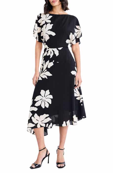 Maggy London Floral Asymmetric Midi Dress