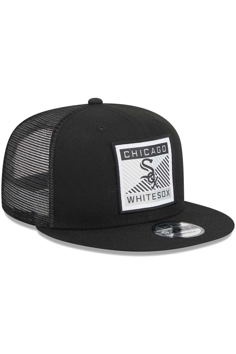 Men's New Era Black Chicago White Sox Scratch Squared Trucker 9FIFTY Snapback Hat, Alternate, color, Black