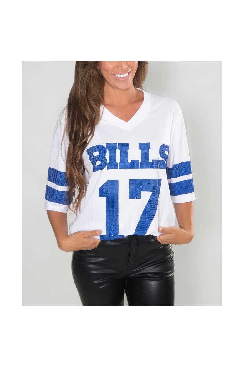 Women's Cuce Josh Allen White Buffalo Bills Crystal V-Neck Tunic, Alternate, color, White