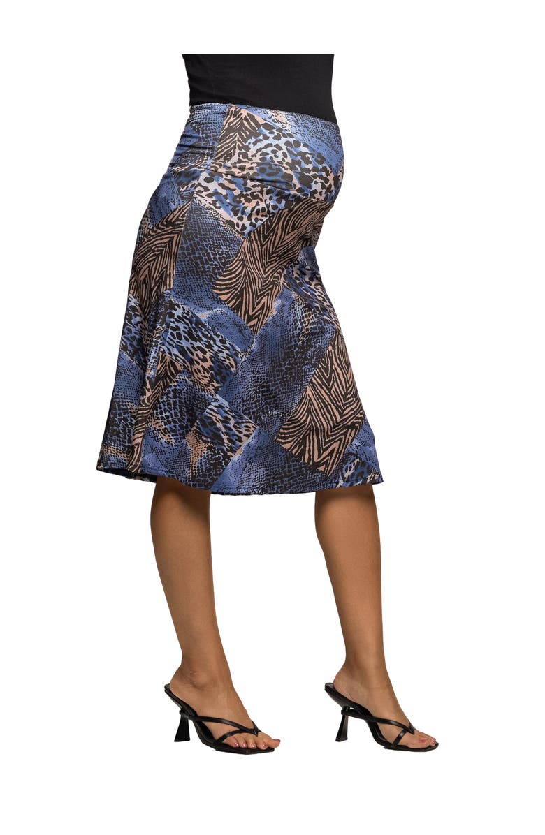 24seven Comfort Apparel Animal Print Knee Length Skirt, Alternate, color, Blue Multi