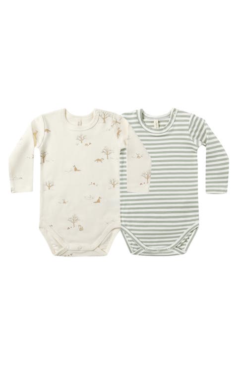 Fox & Stripe Assorted 2-Pack Organic Cotton Jersey Bodysuits (Baby)